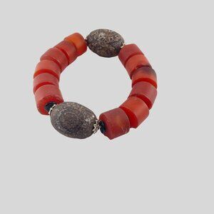 African Recycled Glass Bead  Bead Bracelet With Stone Accents Large Wrist